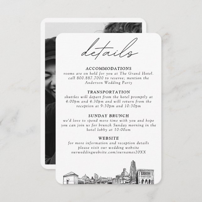 Pittsburgh Wedding Small Vertical Details Enclosure Card (Front/Back)
