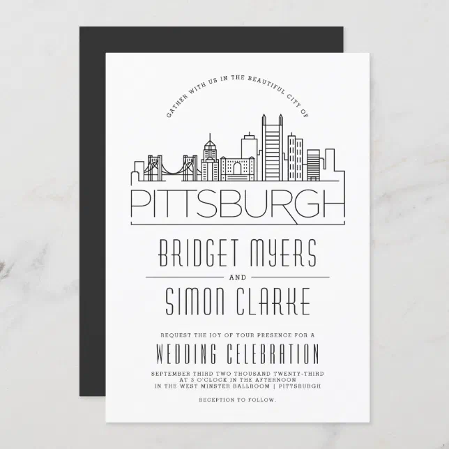 Pittsburgh Wedding | Stylized Skyline Invitation | Zazzle