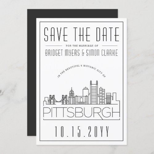 Pittsburgh Wedding Stylized Skyline Save the Date Invitation