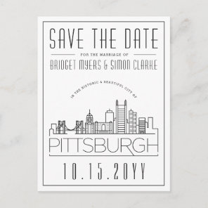 Pittsburgh Wedding Stylized Skyline Save the Date Postcard