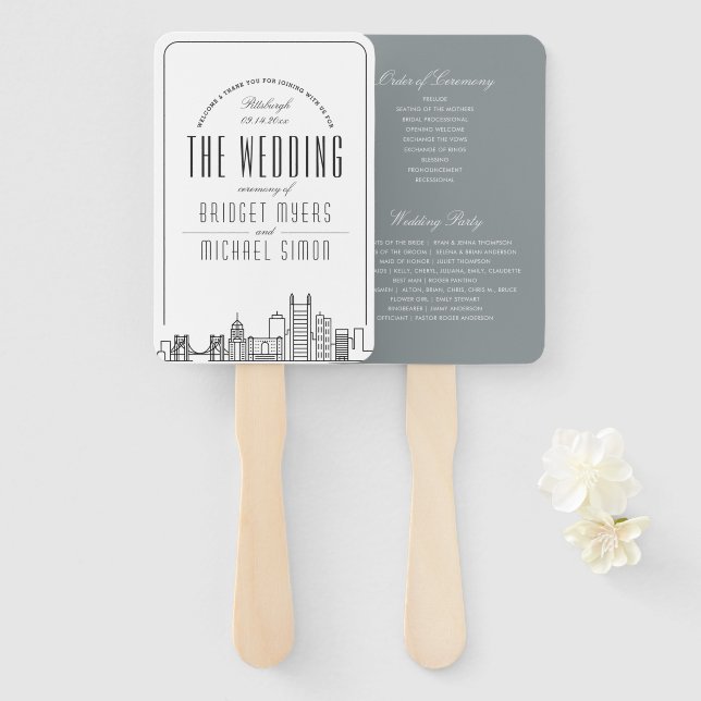 Pittsburgh Wedding | Wedding Program Hand Fan (Front and Back)