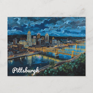 Pittsburgh Yellow Bridges City Art Postcard