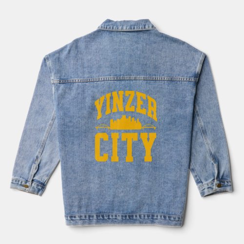 Pittsburgh Yinz  Yinzer Steel City Skyline 412 Hom Denim Jacket