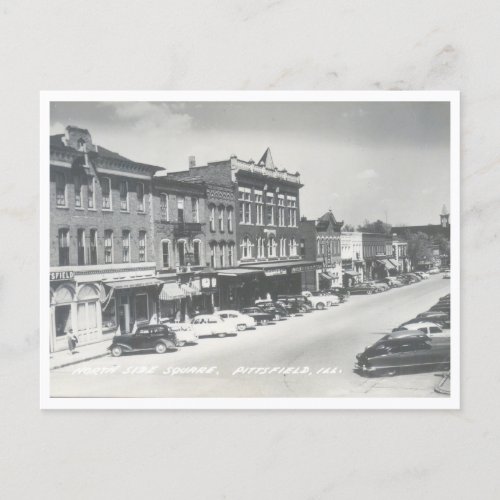 Pittsfield Illinois Vintage Downtown Square Photo Postcard