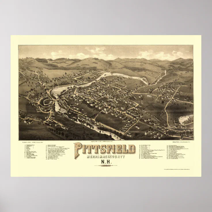 Pittsfield, NH Panoramic Map 1884 Poster Zazzle