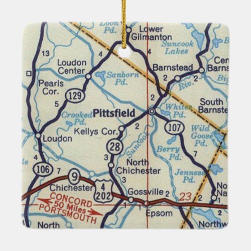 Pittsfield NH Vintage Map Ceramic Ornament