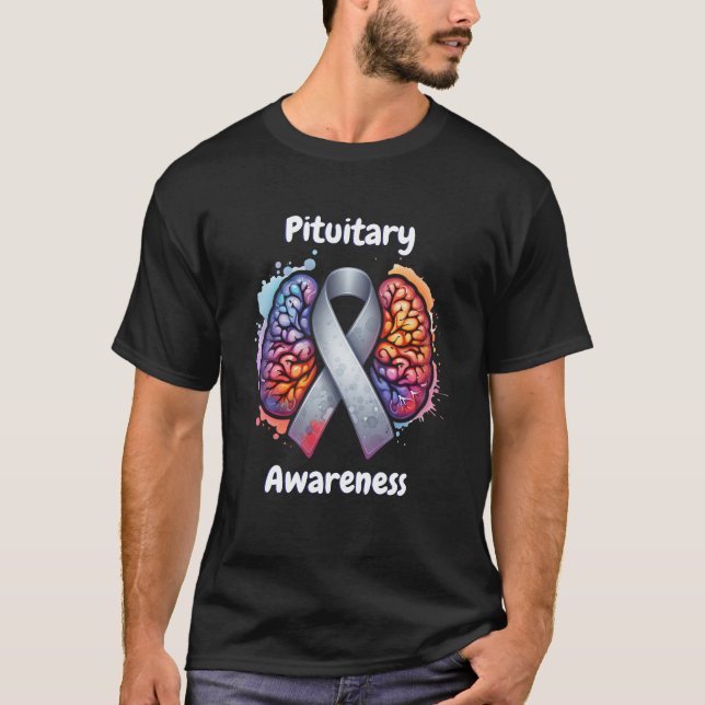 Pituitary Disorders | Gray Awareness Ribbbon T-Shirt (Front)