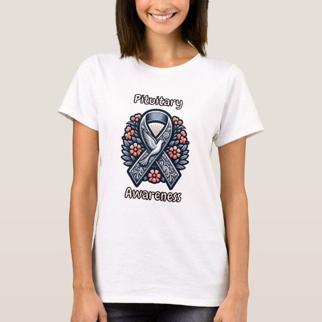 Pituitary Disorders | Gray Awareness Ribbbon T-Shirt (Front)