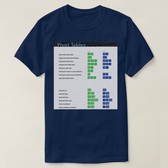 Pivot Tables Excel Keyboard Shortcuts Excel Shortc T-Shirt (Design Front)