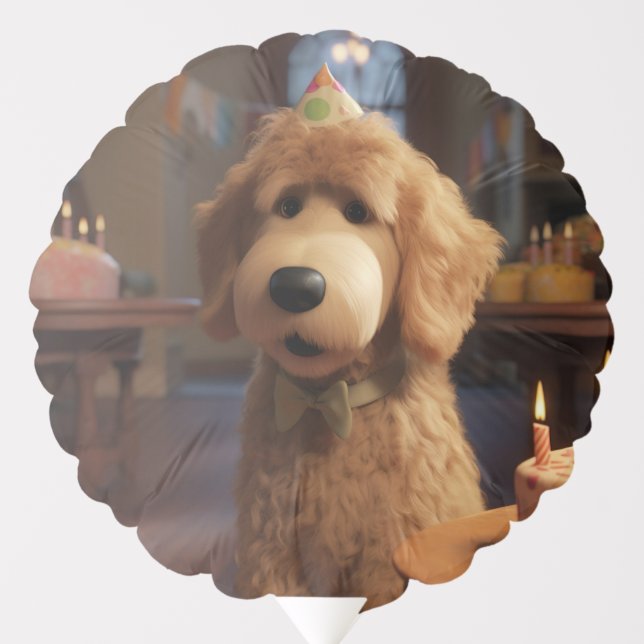 Pixar Style Goldendoodle Birthday Balloon (Front)