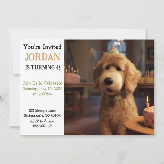 Pixar Style Goldendoodle Birthday Invitation (Front)