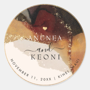 PixDezine Abstract Ink Alcohol Faux Gold Classic Round Sticker