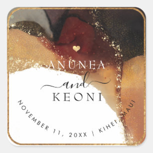 PixDezine Abstract Ink Alcohol Faux Gold Square Sticker