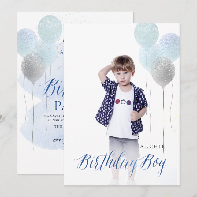 PixDezine ANY AGE, Birthday Boy Balloons Invitation (Front/Back)