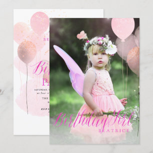 PixDezine ANY AGE, Birthday Girl Glitter Balloons Invitation