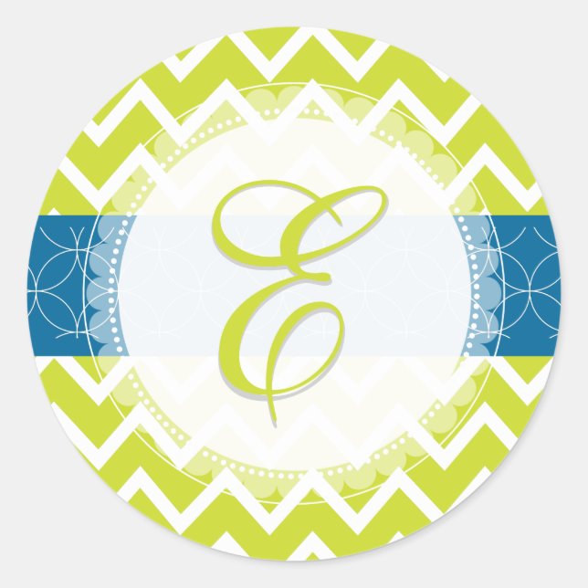PixDezine chevron/lime/monogram/diy colors Classic Round Sticker (Front)