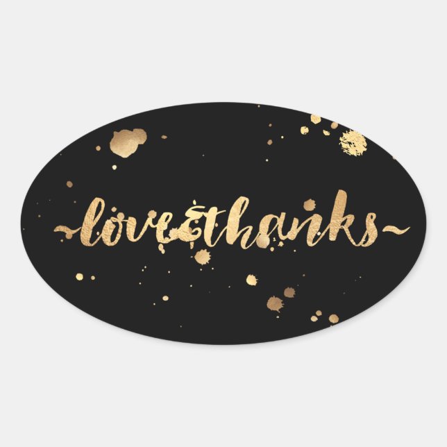 PixDezine dazzled faux gold/love/thanks Oval Sticker (Front)