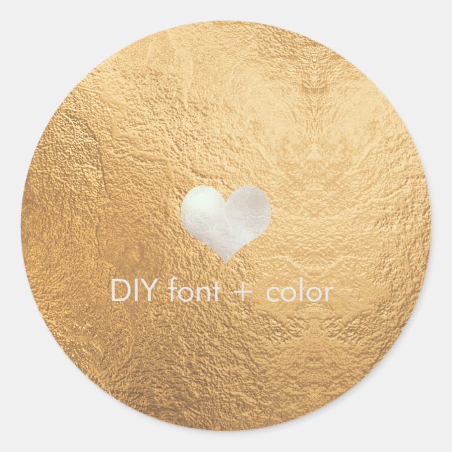 PixDezine faux silver heart/gold background Classic Round Sticker (Front)