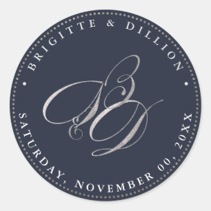 PixDezine Faux Silver Monogram (A-Z) Classic Round Sticker