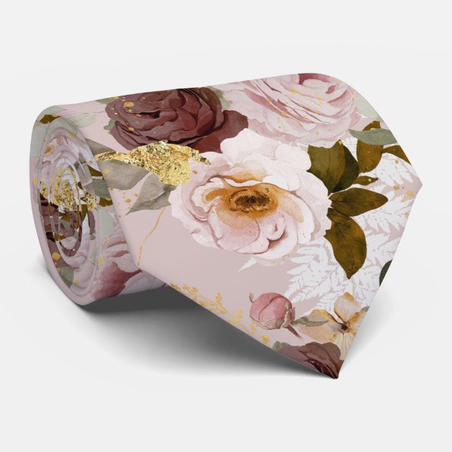 PixDezine H2 Burgundy Blush Roses DIY Background Neck Tie (Rolled)