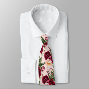 PixDezine H2 Flowers Burgundy Blush Peonies Neck Tie