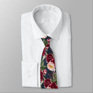 PixDezine H2 Flowers Burgundy Blush Peonies Neck Tie