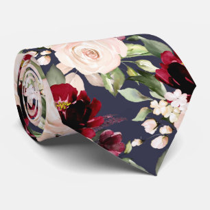 PixDezine H2 Flowers Burgundy Blush Roses Navy Neck Tie