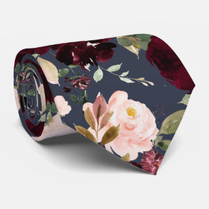 PixDezine H2 Flowers Burgundy Blush Roses Navy Neck Tie