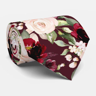 PixDezine H2 Flowers Burgundy Blush Roses Neck Tie