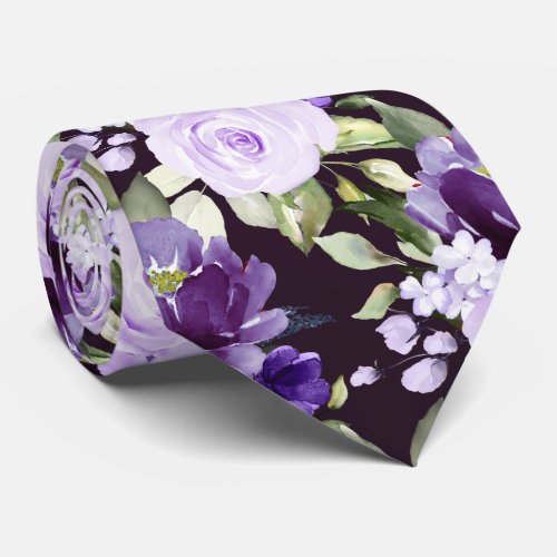 PixDezine H2 Flowers Violet Lilac Purple Roses Neck Tie