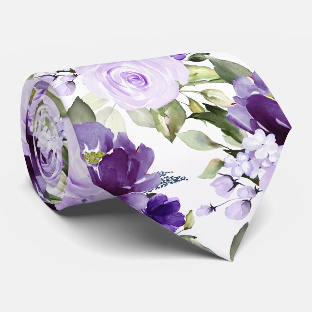 PixDezine H2 Flowers Violet Lilac Purple Roses Neck Tie (Rolled)
