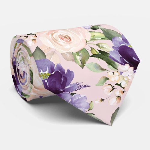 PixDezine H2 Flowers Violet Purple Blush Roses  Ne Neck Tie