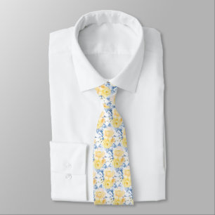 PixDezine H2 Flowers Yellow Roses DustyBlue Neck Tie