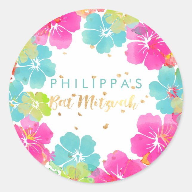 PixDezine hibiscus lei/DIY background color Classic Round Sticker (Front)