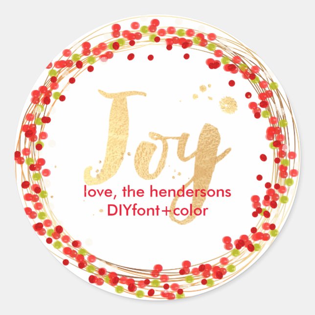 PixDezine holly berry/holiday wreath Classic Round Sticker (Front)