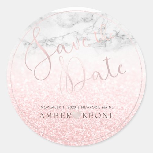 PixDezine Iridescent Blush Pink Save Our Date Classic Round Sticker