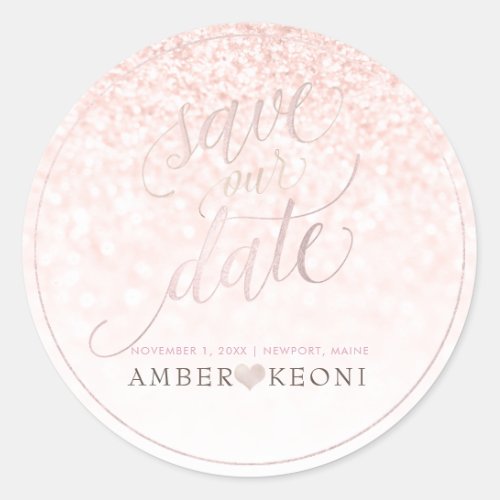 PixDezine Iridescent Blush Pink Save Our Date Classic Round Sticker