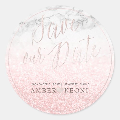 PixDezine Iridescent Blush Pink Save Our Date Classic Round Sticker