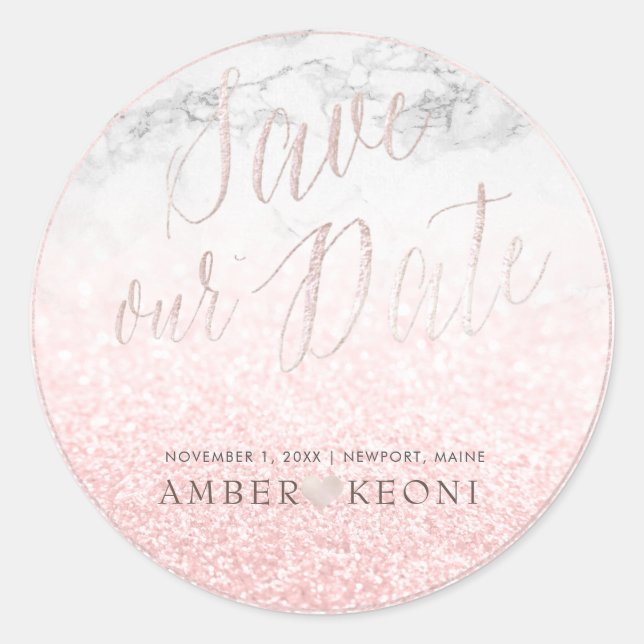 PixDezine Iridescent Blush Pink Save Our Date Classic Round Sticker (Front)