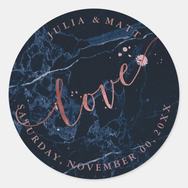 PixDezine Love Marble/Faux Rose Gold Classic Round Sticker (Front)