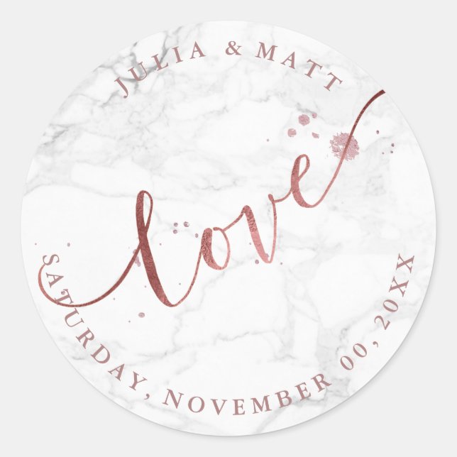 PixDezine Love Marble/Faux Rose Gold Classic Round Sticker (Front)