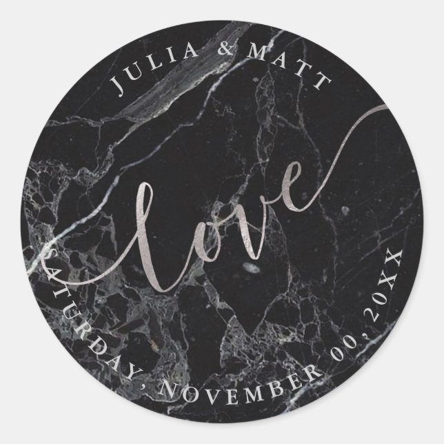 PixDezine Love Marble/Faux Silver Classic Round Sticker (Front)
