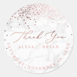 PixDezine Marble/Faux Rose Gold Confetti Thank You Classic Round Sticker