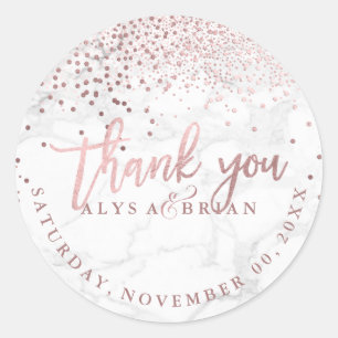 PixDezine Marble/Faux Rose Gold Confetti Thank You Classic Round Sticker