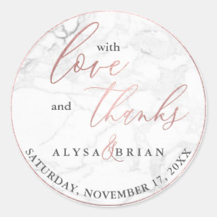 PixDezine Marble/Faux Rose Gold Love+Thanks Classic Round Sticker