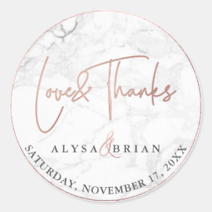 PixDezine Marble/Faux Rose Gold Love+Thanks Classic Round Sticker