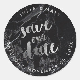 PixDezine Marble Save the Date/Faux Silver Classic Round Sticker