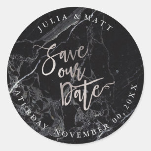 PixDezine Marble Save the Date/Faux Silver Classic Round Sticker