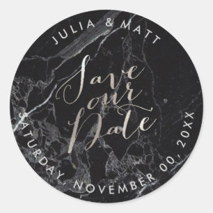 PixDezine Marble Save the Date/Faux Silver Classic Round Sticker