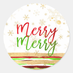 PixDezine stripes/dazzled faux gold/merry Classic Round Sticker